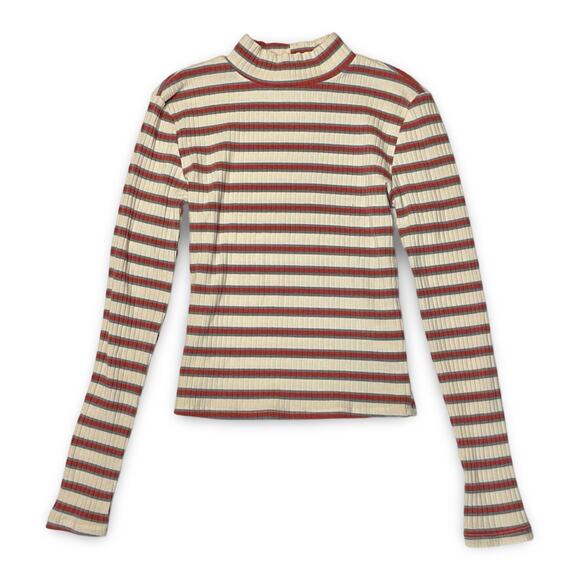 Pink Rose Striped Cropped Turtleneck Sweater Women’s Small Retro Preppy - Picture 11 of 11